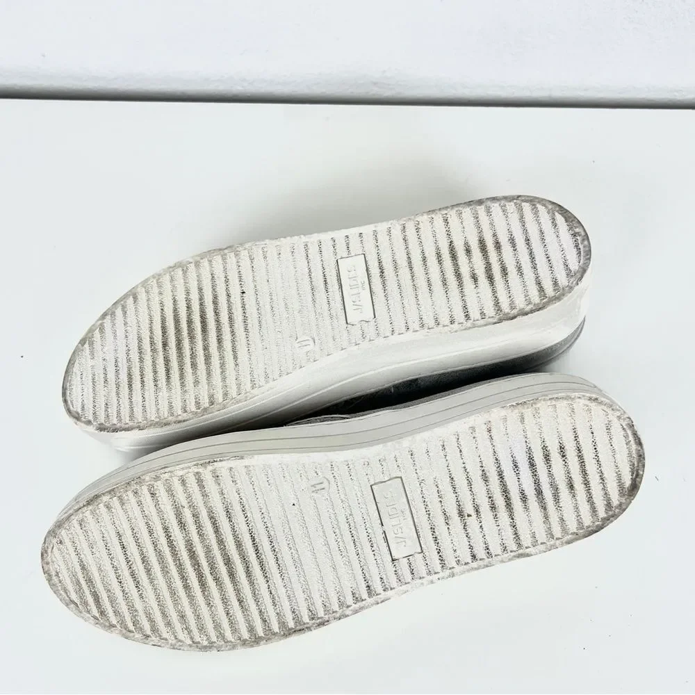 J Slides ‘Halsey’ Leather Gray Slip-On Platform Sneakers
